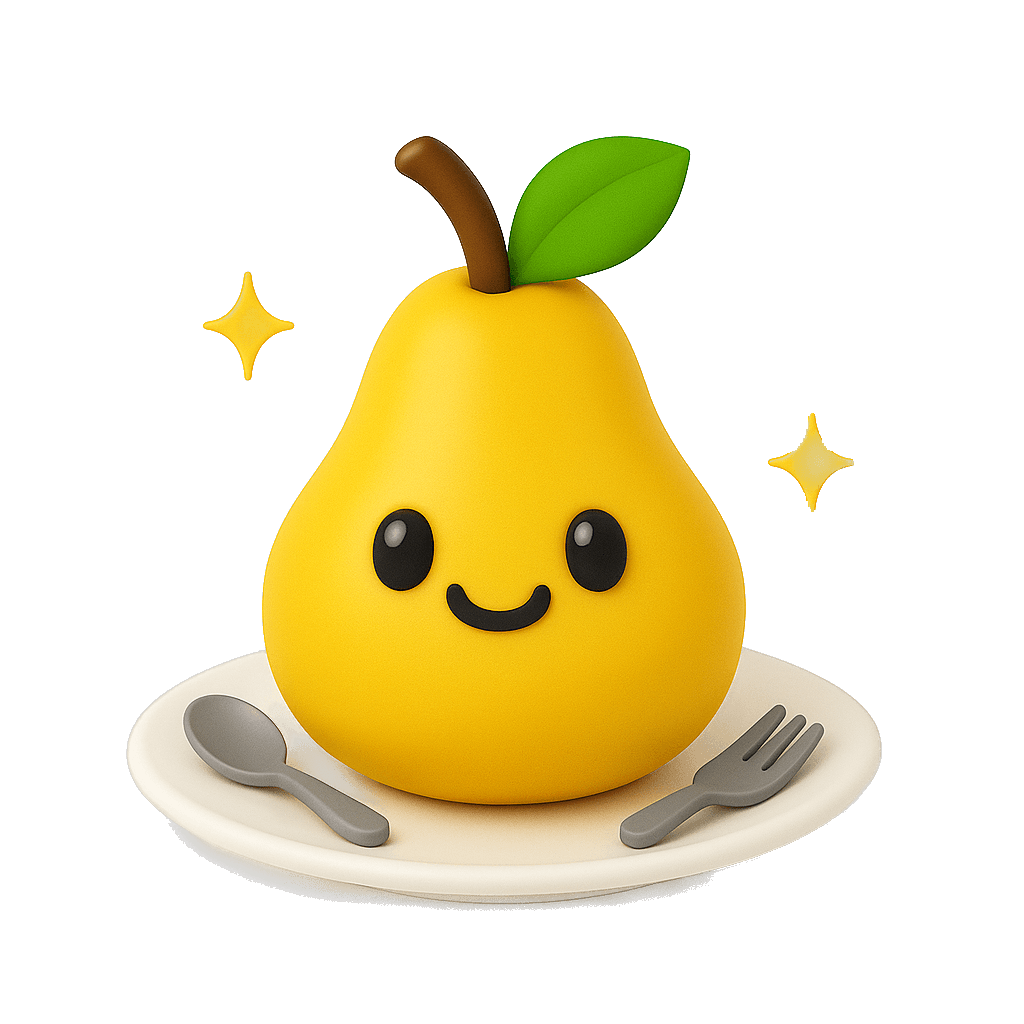 3D Pear Mascot on Plate